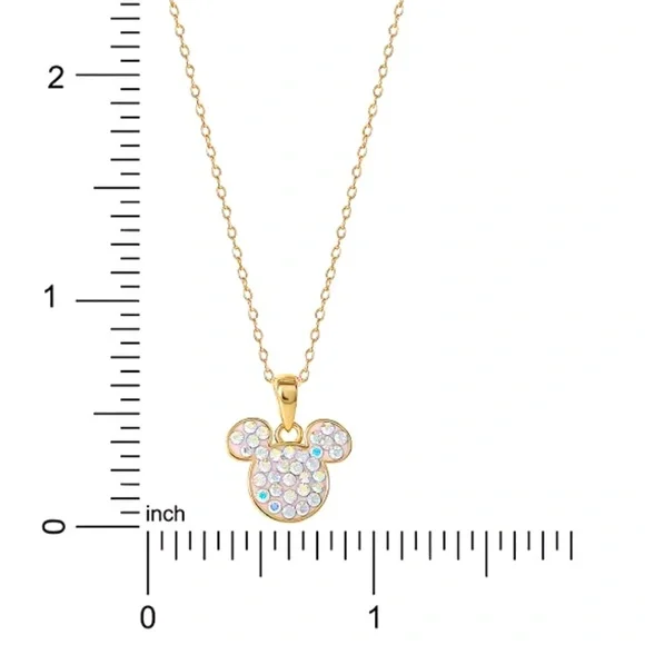 DISNEY. Crystal Mickey Mouse Pendant Necklace in 18K Gold Plated Sterling, 18” - Picture 4 of 7